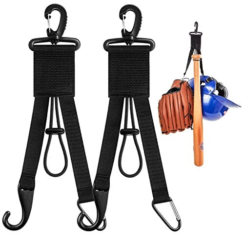 Baseball Softball Gear Hanger - 2 Pcs Dugout Organizer with Bat Holder, Glove Clip & Helmet Hook - Black