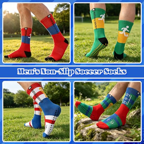 Grip Soccer Socks for Youth - 4 Pairs in Red, Blue, Green, Yellow