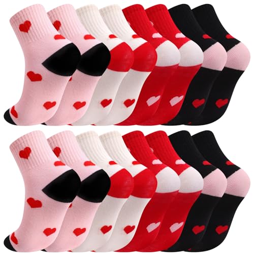 Girls' Athletic Crew Socks - 3-6 Years, Pink Beige Black Red, 8-Pack