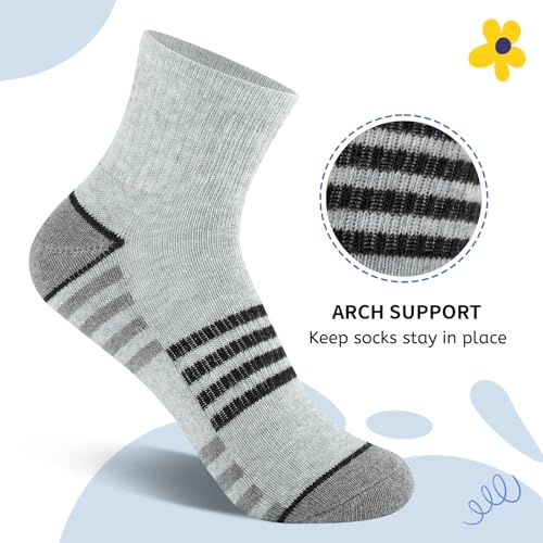 Boys Athletic Quarter Socks - Cushioned Ankle Sports Socks - 6 Pairs, Sizes 7-10 Years, Black