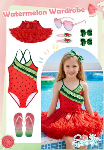 Cute Ruffle Girls One Piece Swimsuit - Watermelon 4-5T