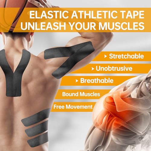 Kinesiology Tape for Muscle Pain Relief - 4 Rolls, Black