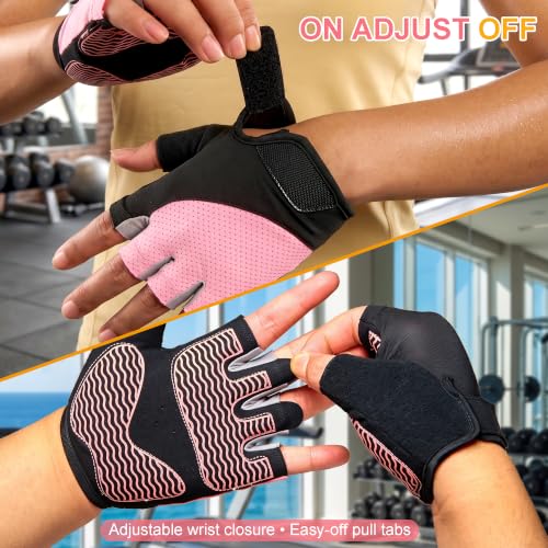 Breathable Fingerless Workout Gloves for Women - Medium Pink