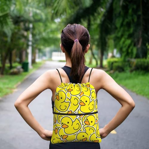 Qilerongrong Yellow Duck Waterproof Drawstring Gym Backpack for Women Men