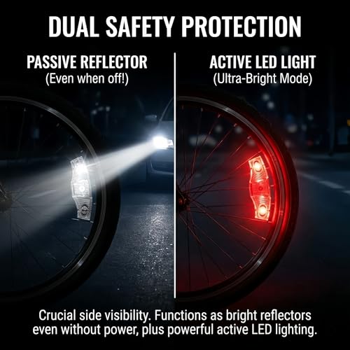 HANZE 2 Pack LED Bike Wheel Lights & Reflectors, 9 Colors, 21 Modes, USB Rechargeable