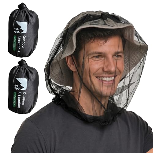 Mosquito Head Net - 2 Pieces Bug Protection for Hunting & Camping - Black