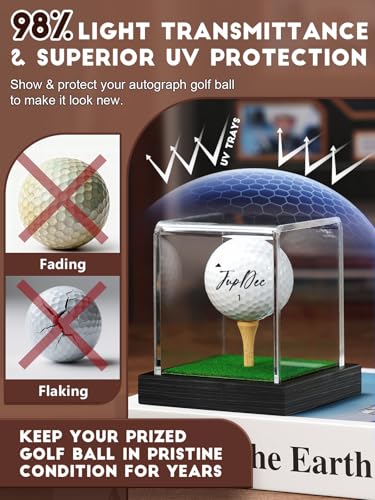 JupDec Black Golf Ball Display Case - Acrylic & Wood Stand, Single Ball Storage