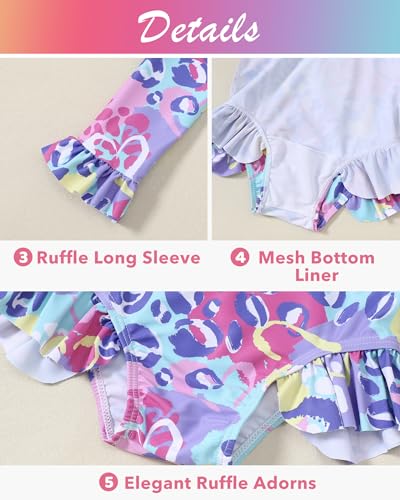 Toddler Girls Long Sleeve One-Piece Swimsuit - Leopard Heart 4-5T