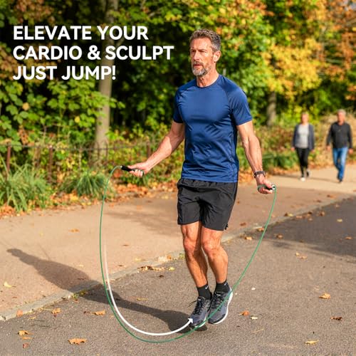 Fitmyfavo Green Adjustable Cotton Jump Rope for Fitness & Exercise