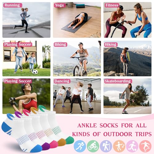 Breathable Ankle Socks for Women - 5 Pairs, Blue, White, Purple, Pink, Yellow, Green