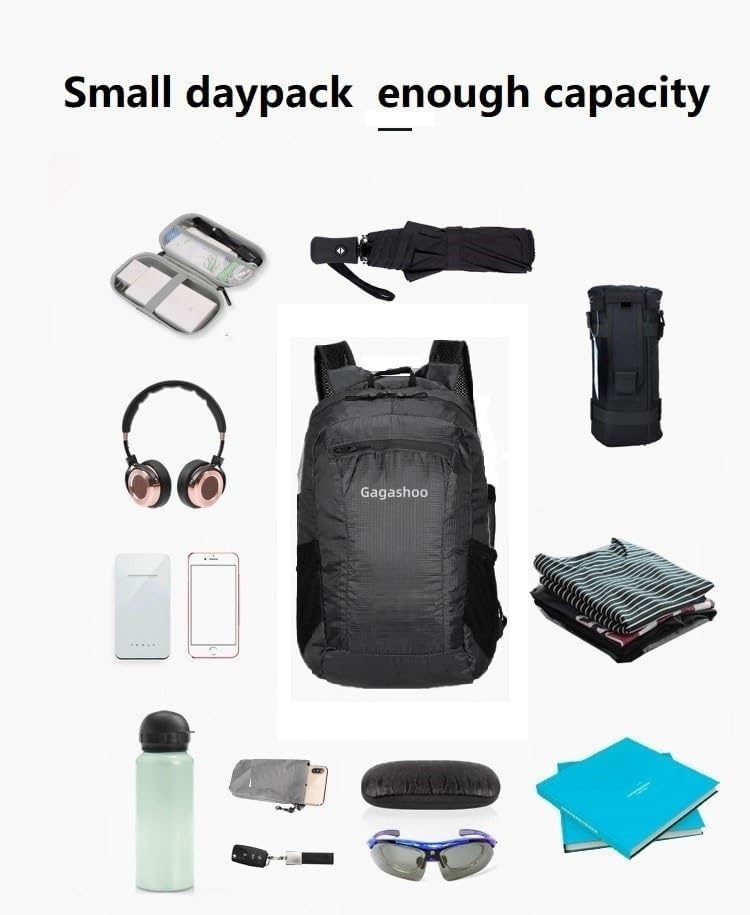 Skiennix Small Foldable Hiking Daypack - Lightweight Casual Backpack for Travel & Outdoor Adventures | Black
