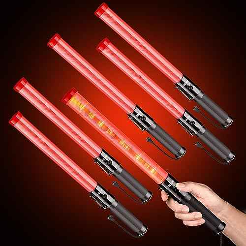 HiGiant 6 Pack 16 Inch Traffic Wand, LED Traffic Control Baton, Red Light Wands with Flashing Modes, Air Traffic Control Light with Side Clip for Parking Direct, Airport Safety