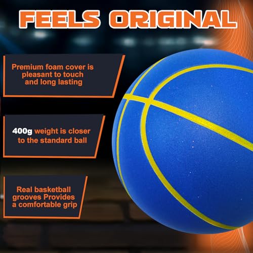 Blue Silent Size 7 Indoor Basketball - Noiseless Foam Practice Ball