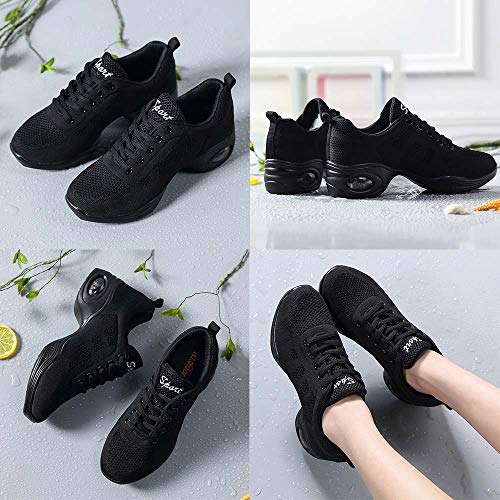 CERYTHRINA Women's & Men's Jazz Sneakers with Air Cushion, Black, 8 Women / 7 Men
