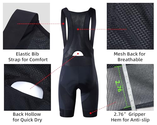 Men's Large Black Cycling Bib Shorts Breathable Padded Bike Tights - YKYWBIKE