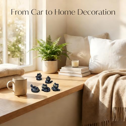 Cute Black Cat Car Interior Decor Set - 5 Ornaments for Rearview Mirror & Dashboard