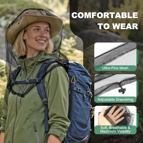 Premium Mosquito Head Nets - 2 Pack Ultra Large Bug Protection