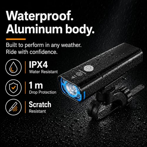 BrightRoad 850 Lumens Bike Front Light with 5 Modes, USB Rechargeable & Rotating Mount