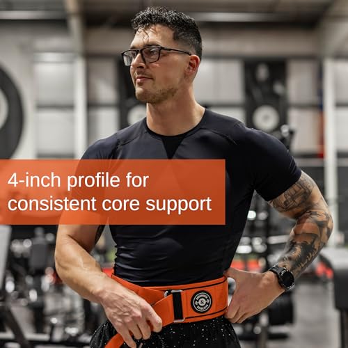 Weight Lifting Belt for Squats, Weightlifting Belt for Deadlifts - 4in Back Support for Bodybuilding | Powerlifting, Locking Metal Buckle, Weight Lifting Belts for Men - Quick Locking (Orange, M)
