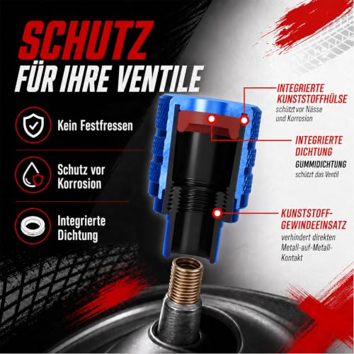 Aluminum Tire Valve Caps - Schrader Valve Covers for Cars & Bikes - Blue