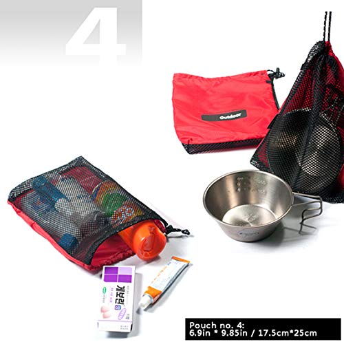 Nylon Drawstring Bags Set - 5 Pieces, Red, Various Sizes
