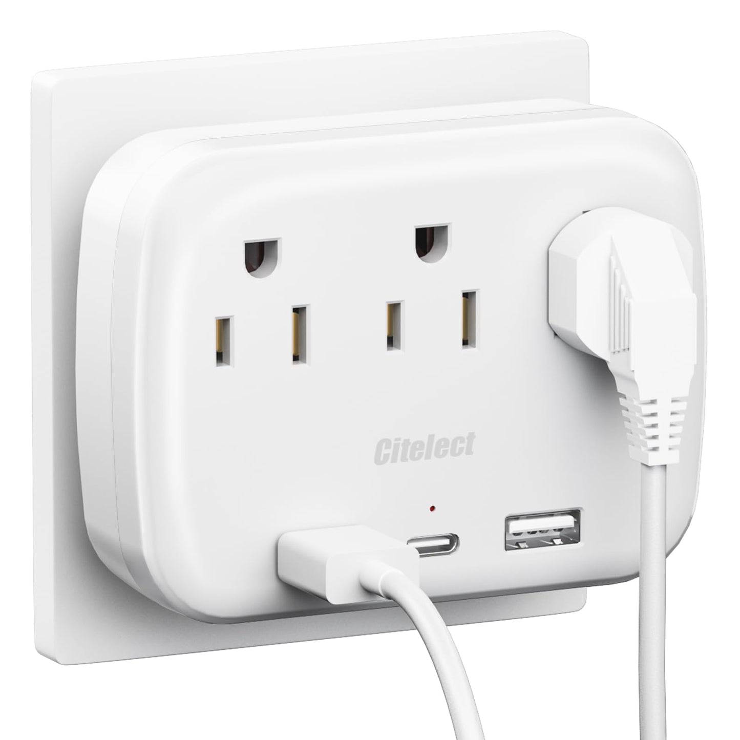Citelect 3 Outlet Extender Multi Plug Wall Outlets, Surge Protector, Wall Plug Splitter with 3 AC Outlets & 3 USB Ports (2 USB-A + 1 USB-C), Plug Adapter for Home/Office/Hotel/Travel, White(1 Pack)