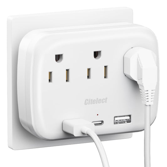 Citelect 3 Outlet Extender Multi Plug Wall Outlets, Surge Protector, Wall Plug Splitter with 3 AC Outlets & 3 USB Ports (2 USB-A + 1 USB-C), Plug Adapter for Home/Office/Hotel/Travel, White(1 Pack)