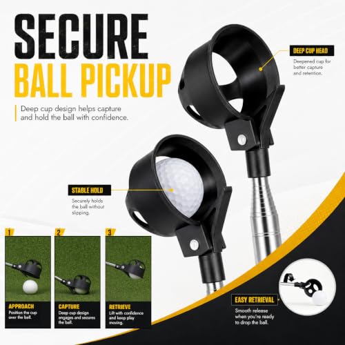 Pro Auto-Lock Golf Ball Retriever Telescopic Stainless Steel Water Golf Accessory