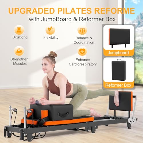 Foldable Pilates Reformer with Jump Board & Box - 500 LBS Capacity