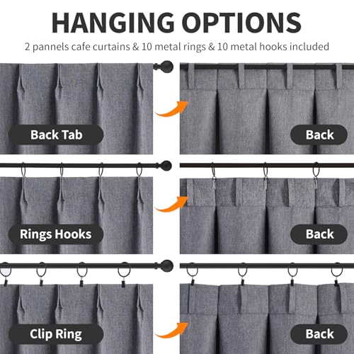 WdFour 24x24 Inch Blackout Linen Look Window Curtains - Dark Gray Pack of 2
