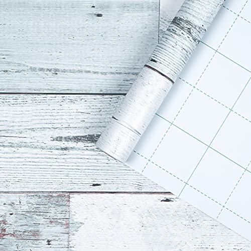 WENMER 17.71" x 118" Grey White Wood Contact Paper Wallpaper Wood Peel and Stick Wallpaper Self Adhesive Removable Wallpaper Vintage Wood Wallpaper for Countertop Cabinet Shelf Drawer Door