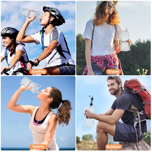 VANPET 1L Hiking Collapsible Water Bottles, 33OZ BPA-Free Plastic