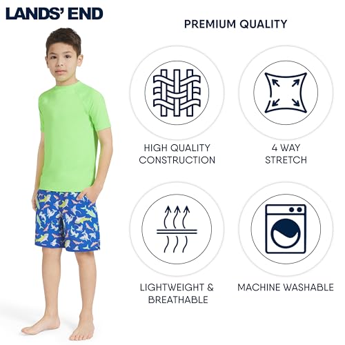 Lands' End Boys' UPF 50+ Short Sleeve Rash Guard Sun Tee, Small, Green Gecko