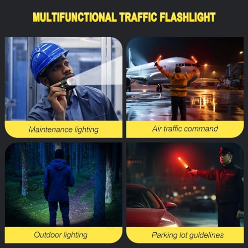 LED Traffic Wand - 11 Inch Flashlight, 4 Pack Small Orange Safety Baton With 5 Flashing Modes for Air Traffic Control, Airport, Parking, Car Directing