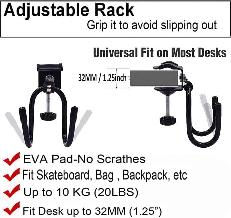Clamp-On Skateboard Holder - Under Desk Hooks for Accessories