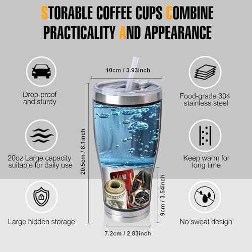 BarGifts 20oz Hidden Safe Water Bottle, Stainless Steel Secret Bottle with Hidden Compartment, Keeps Your Valuables Safe Like Money, Keys, and Jewelry - Black