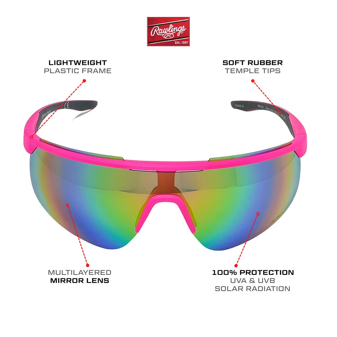 Rawlings Retro Vaporwave Baseball Shield Sunglasses Neon Pink Sunset