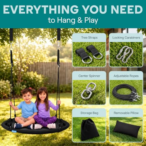 Heavy Duty 40-Inch Saucer Swing for Kids - Black