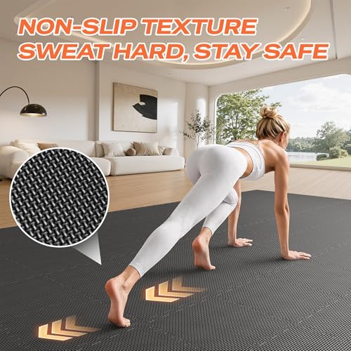 EVA Foam Interlocking Gym Mats - 18 Tiles, Black - Workout Flooring