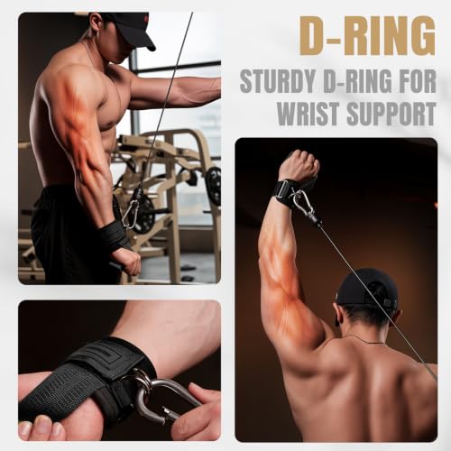 Weightlifting Wrist Straps with D Rings - Black (6.3-7.5 inch)