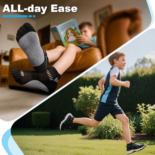 Cushioned Ankle Socks for Boys & Girls - 6 Pairs, Black