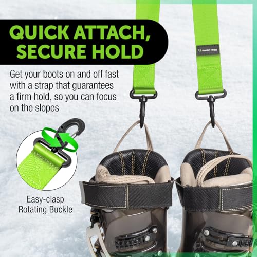 Ski & Snowboard Boot Carrier Straps - Green Anti-Slip Sling