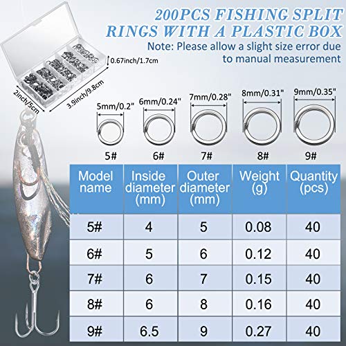 Skylety 200Pcs Split Rings & Treble Hooks Kit with Pliers Blue/302