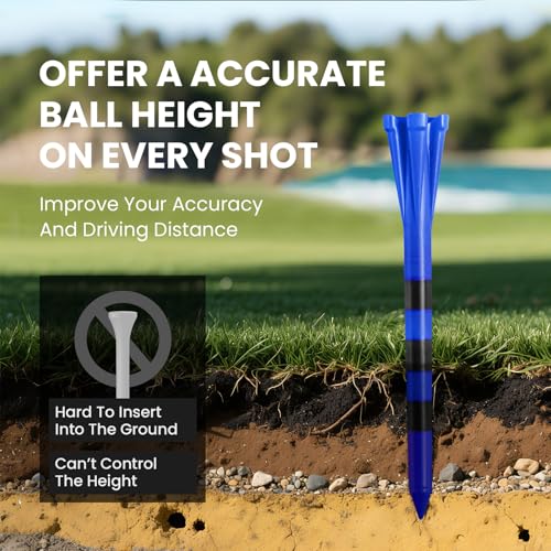 Unbreakable Golf Tees Pack - 80 Driver Tees (3 1/4" & 2 3/4") + 20 Iron Tees (1 1/2") - Blue