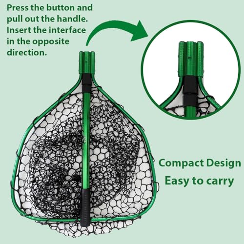 Telescopic Fishing Landing Net 3.6-5ft Rubber Mesh Shore & Boat Use