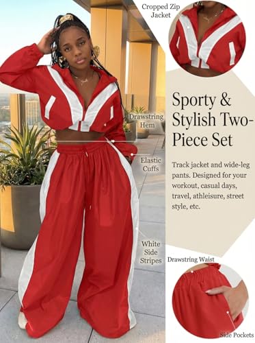 Ophestin Women’s Two-Piece Track Set - Light Blue Bomber Jacket & Wide-Leg Pants XX-Large