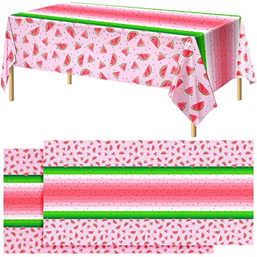 Watermelon Plastic Tablecloths - 2 Pack, 54 x 108 Inch Disposable Party Cover