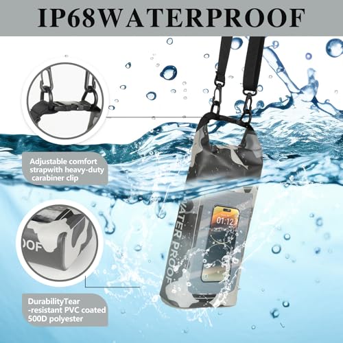 TYUTOSEG Gray 2L Waterproof Dry Bag with Phone Pouch - IP68 Pool Kayak Bag