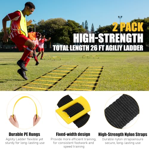 Agility Ladder Training Set - 26 ft with 12 Cones & Hurdles