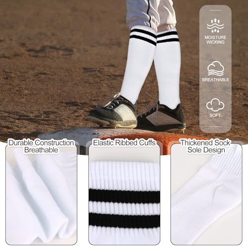 Elastic Baseball Socks and Belt Combo Set - Large, White with Black